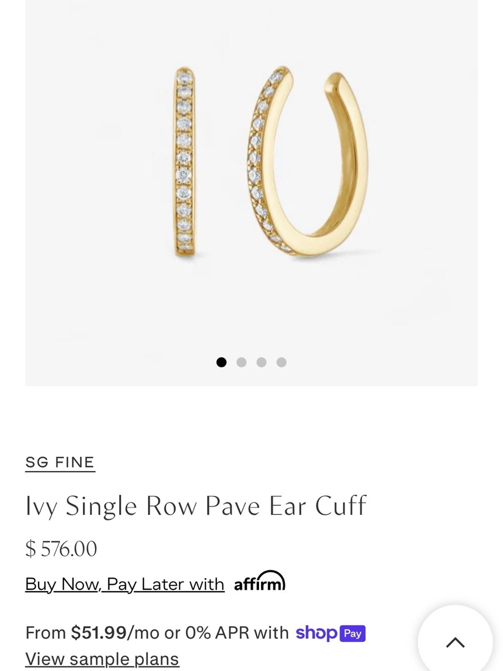 Stephanie Gottlieb 14k Gold Ivy Single Row Pavé Diamond Ear Cuff
